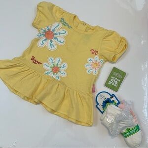 SESAME STREET floral peplum top and frilly dressy socks bundle spring summer
